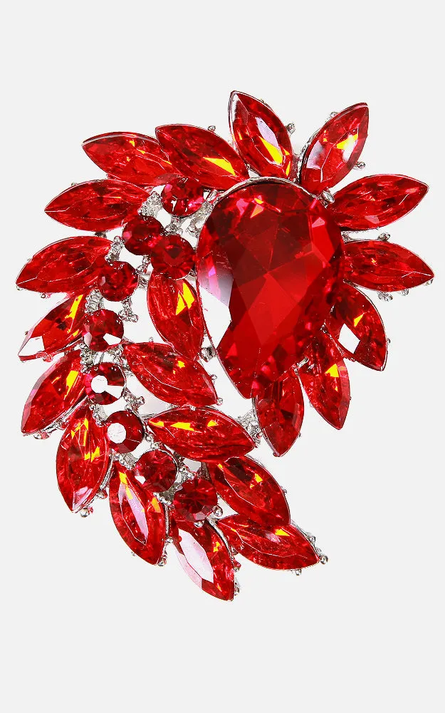 06233 Red Silver Crystal Pave Chunky Brooch