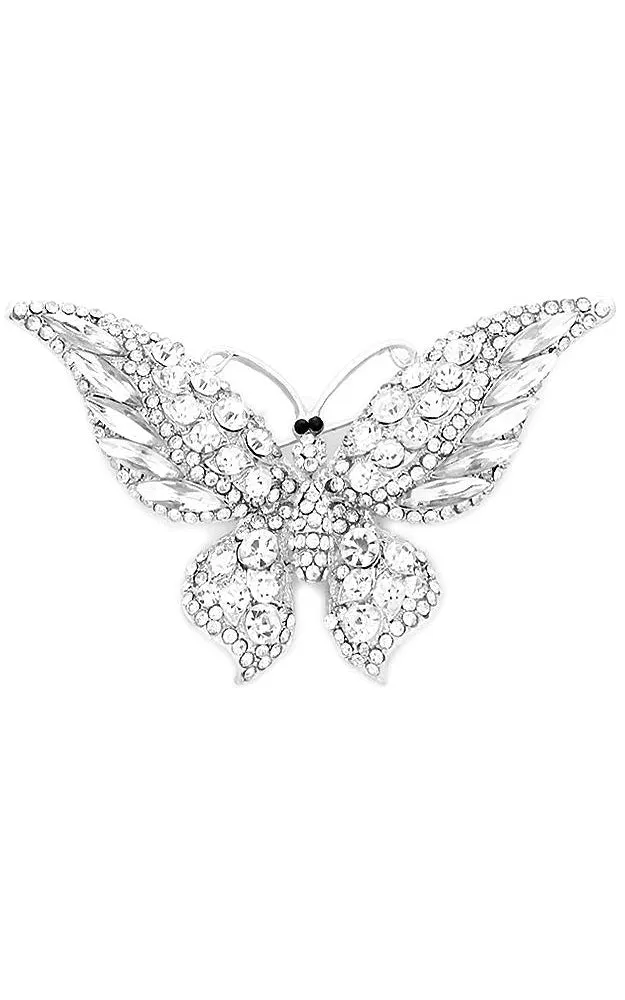 06263 Silver Clear Crystal butterfly brooch