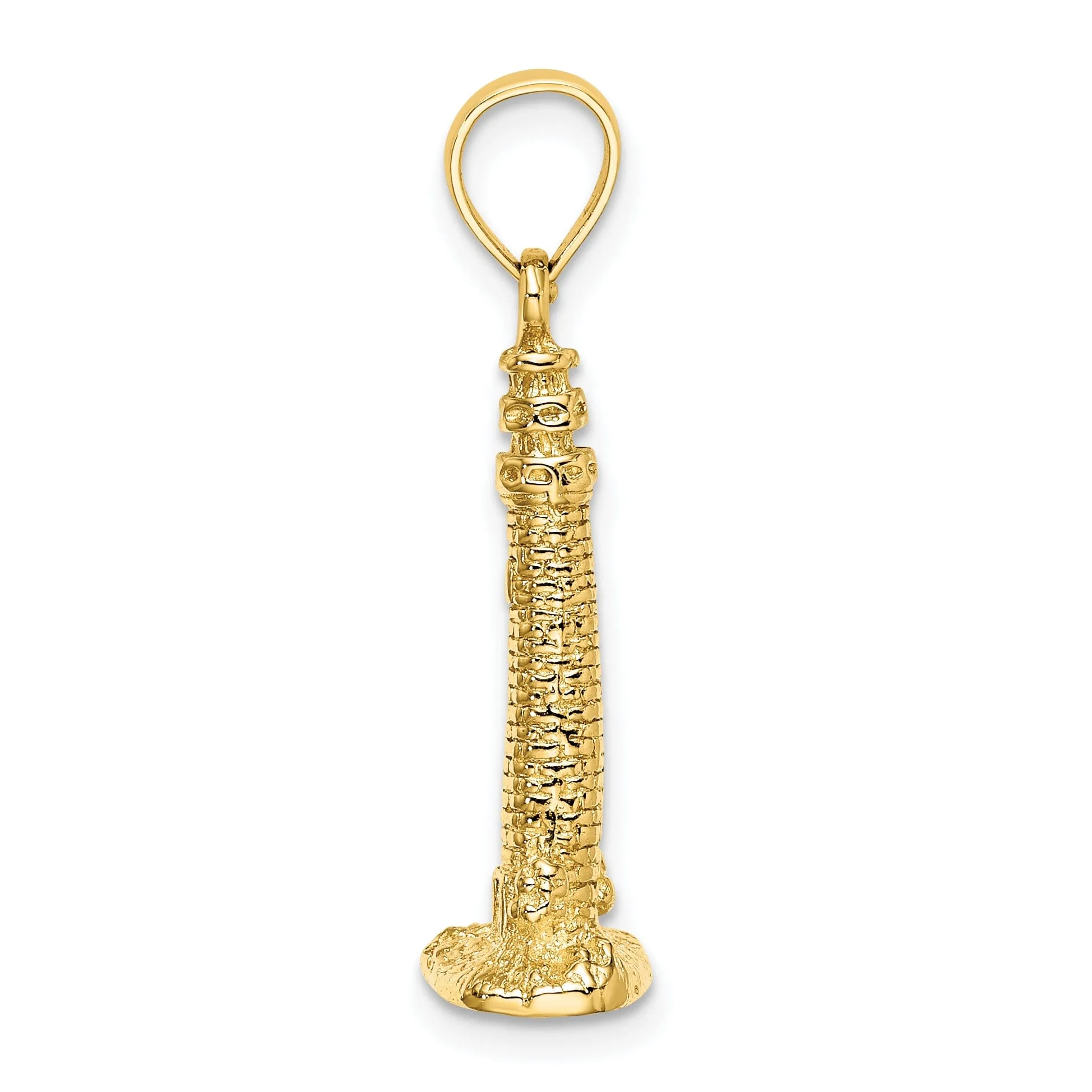 14K Yellow Gold Textured Polished Finish 3-Dimensional Cape May, NJ Lighthouse Charm Pendant