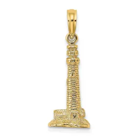 14K Yellow Gold Textured Polished Finish 3-Dimensional Cape May, NJ Lighthouse Charm Pendant