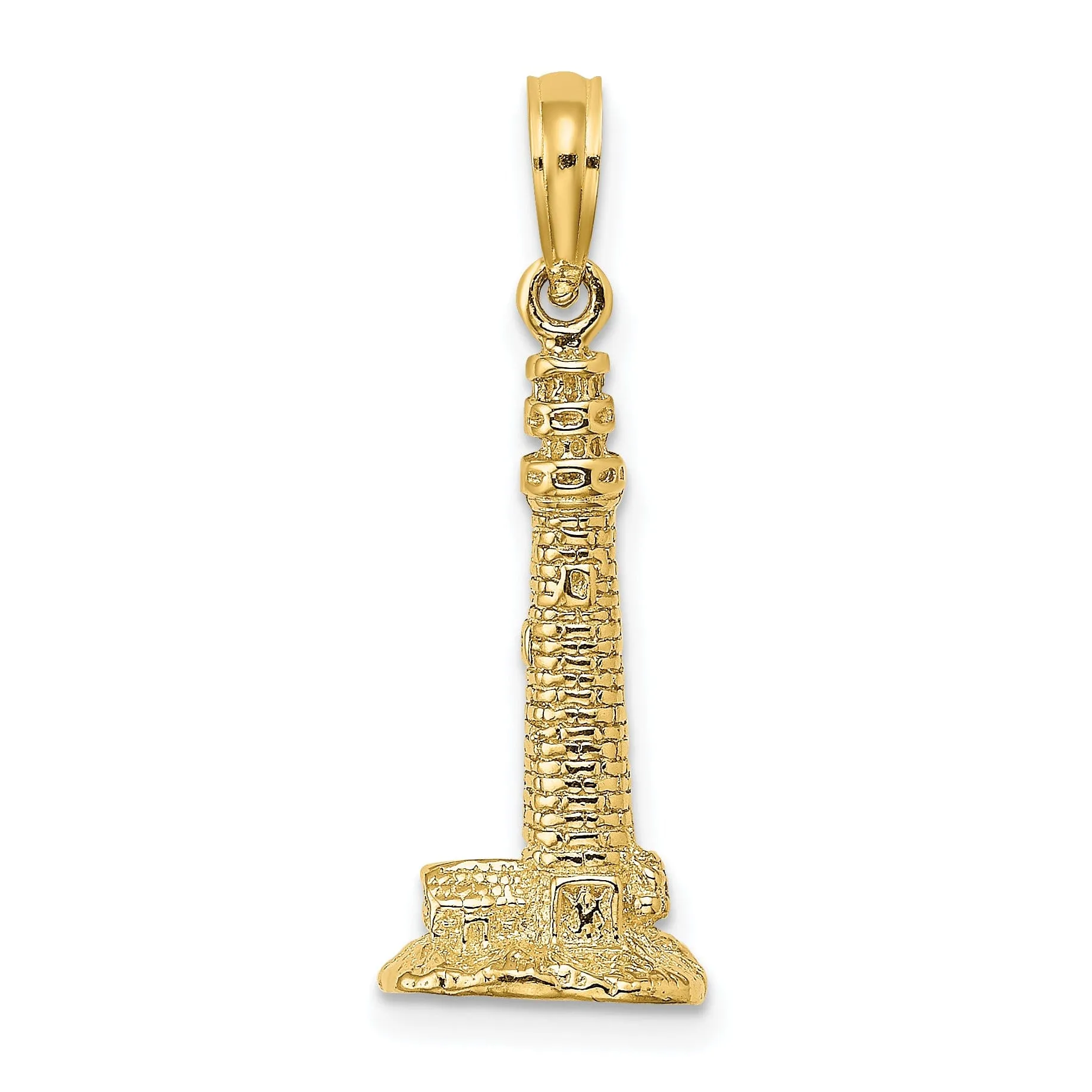 14K Yellow Gold Textured Polished Finish 3-Dimensional Cape May, NJ Lighthouse Charm Pendant