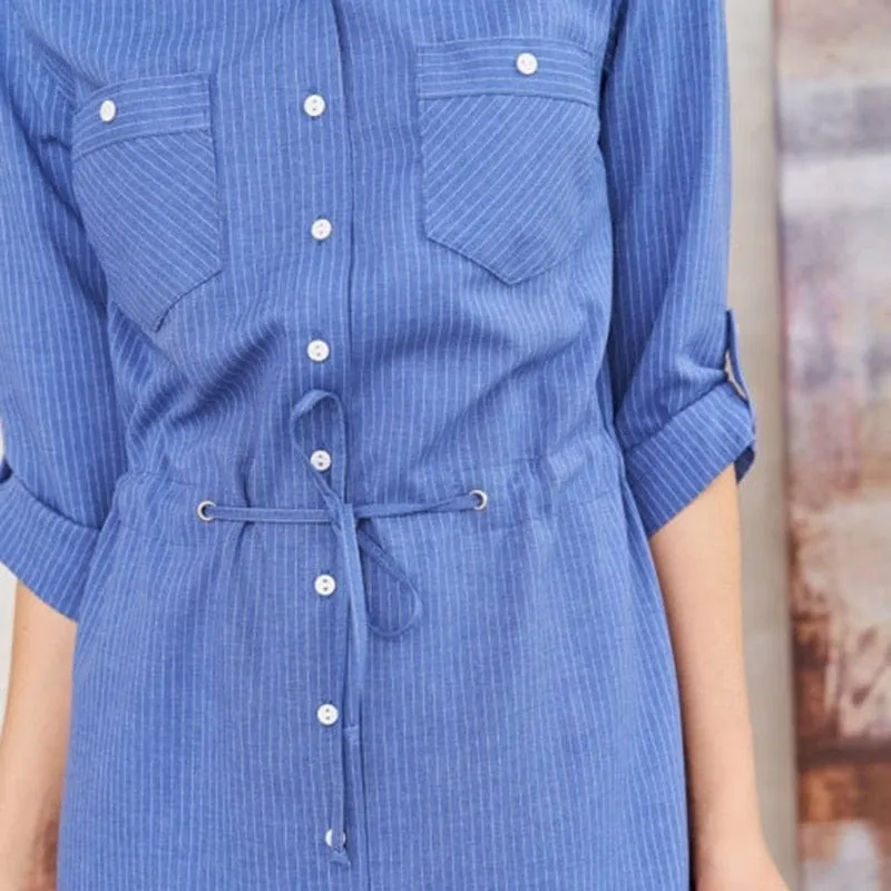 3/4 sleeves Blue Shirt Dress