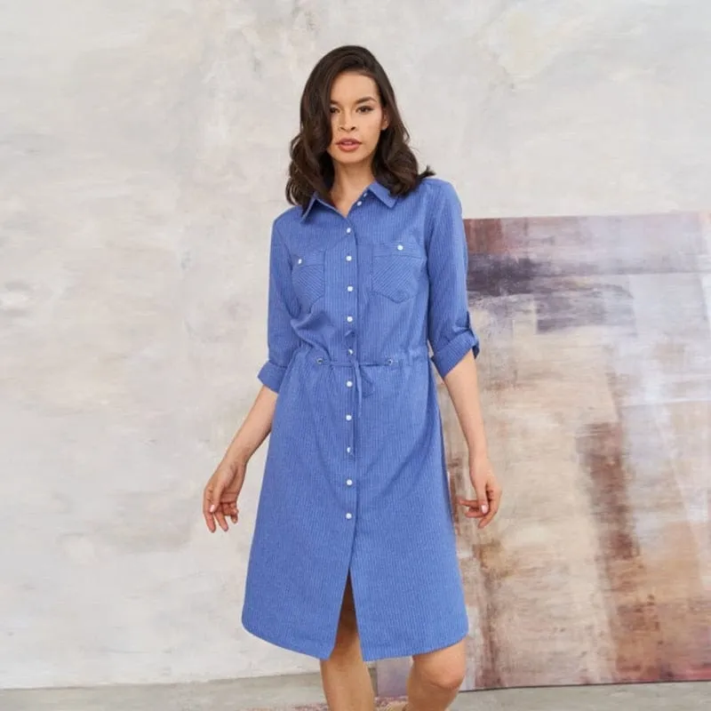 3/4 sleeves Blue Shirt Dress