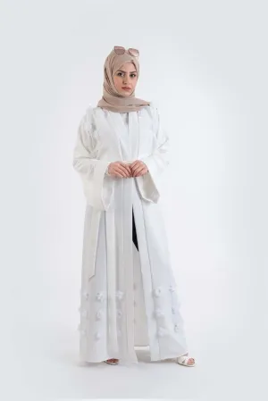 3D Flower white Abaya