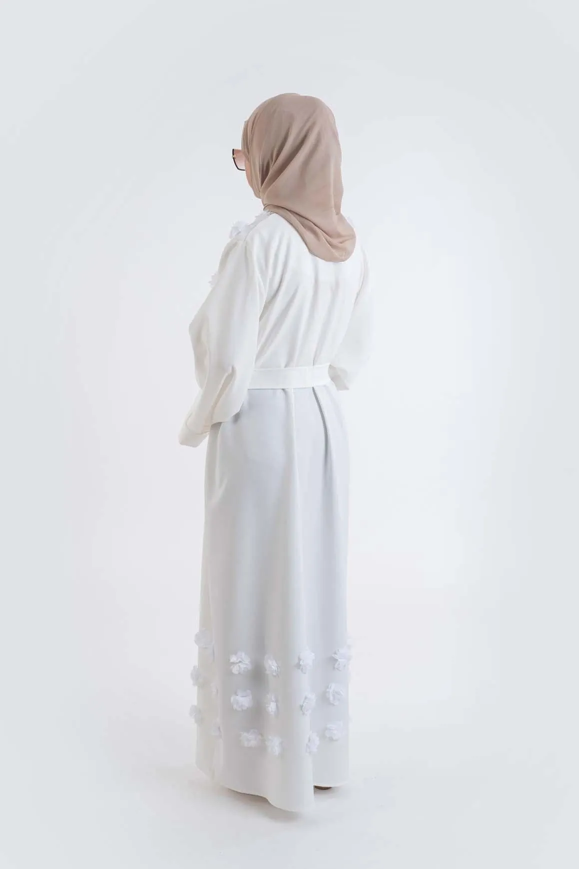 3D Flower white Abaya