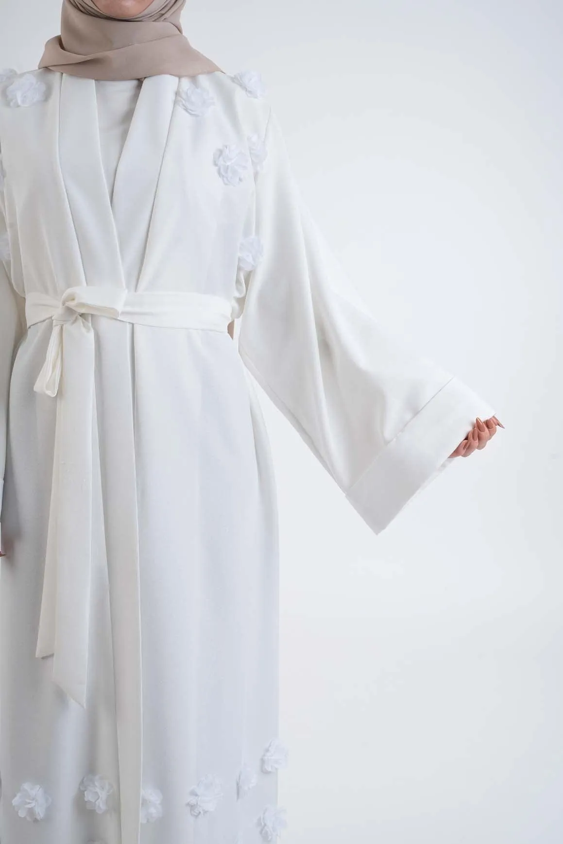 3D Flower white Abaya