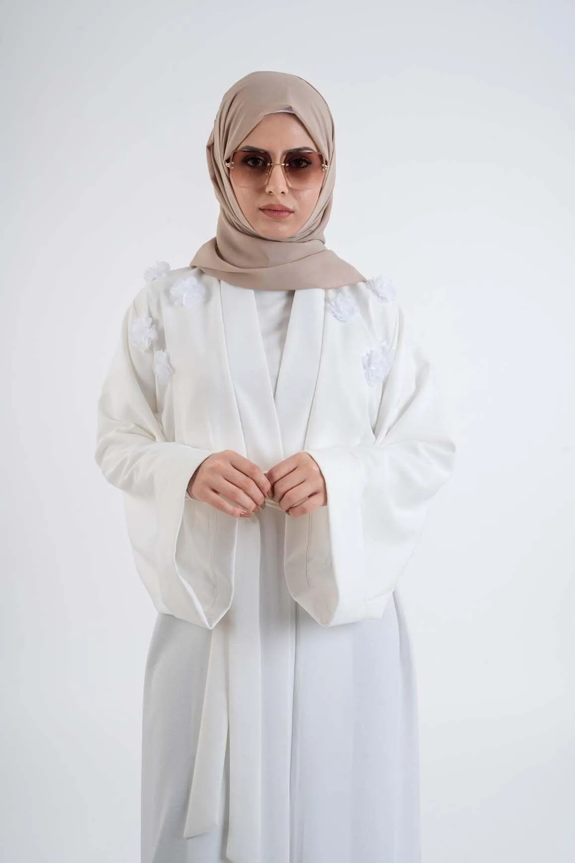 3D Flower white Abaya