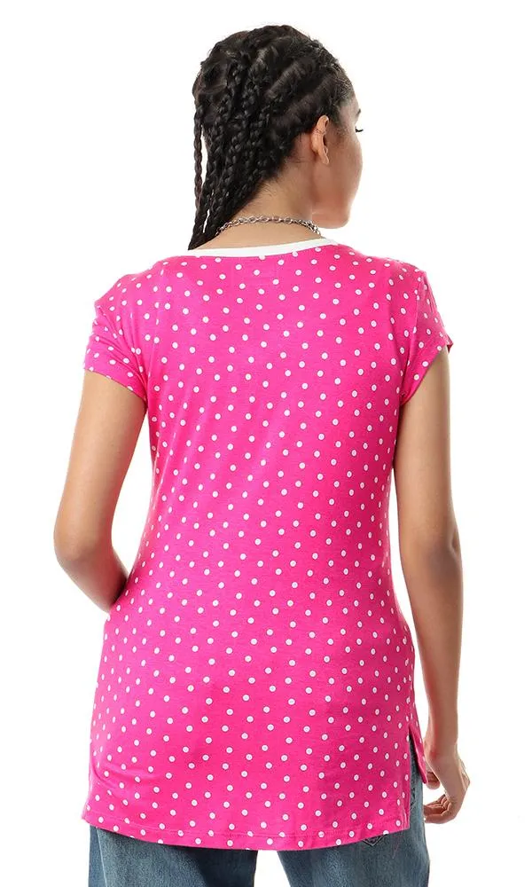 93172 Polka Dots V-Neck Soft Fuchsia Top