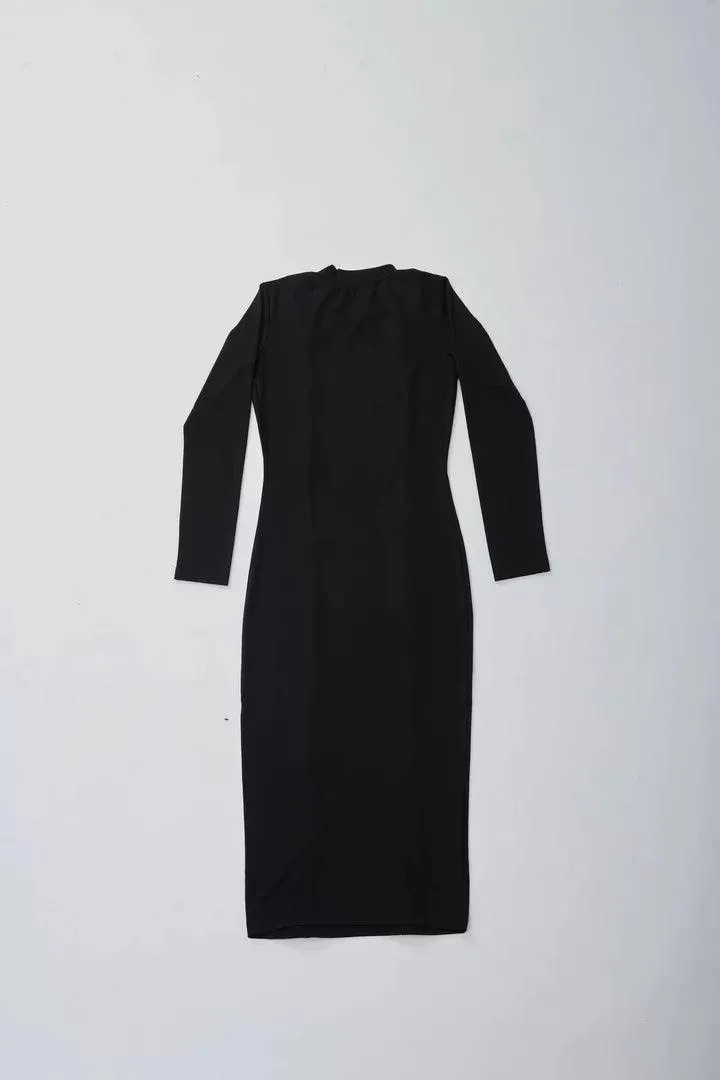 A black full sleeve bodycon dress