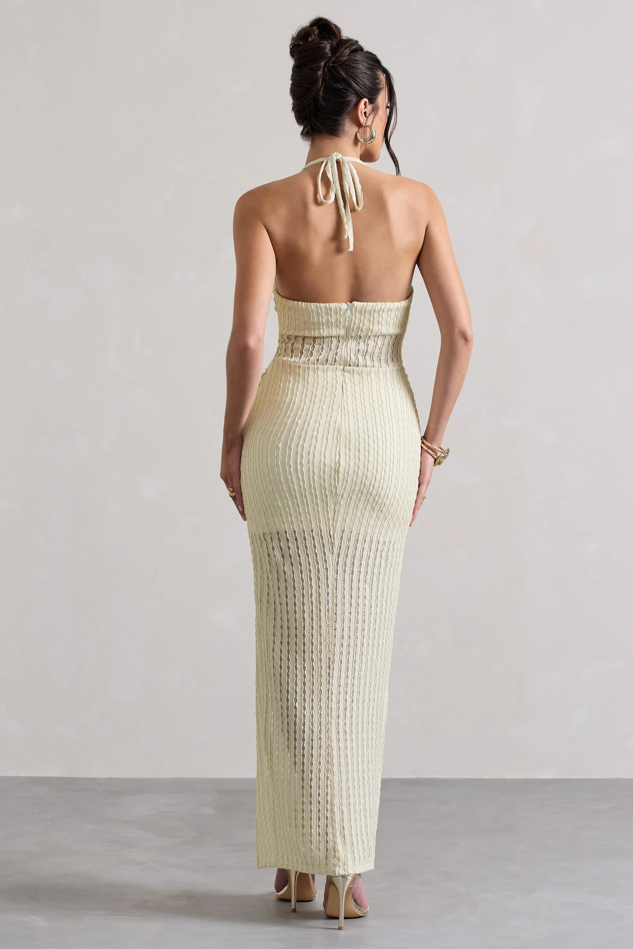 Amalfi | Ecru Textured Sheer Halter-Neck Maxi Dress