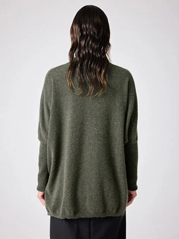 Andrea Khaki Cashmere Shirt Poncho Jumper