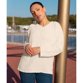 Avalin V-Neck Scramble Stitch Sweater - Cream