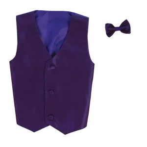 Baby Boys Purple Poly Silk Vest Bowtie Special Occasion Set 3-24M