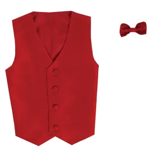 Baby Boys Red Poly Silk Vest Bowtie Special Occasion Set 3-24M