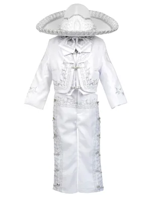 Baby Boys White Silver Virgin Mary Charro 6 Pc Formal Suit Set 6-12M