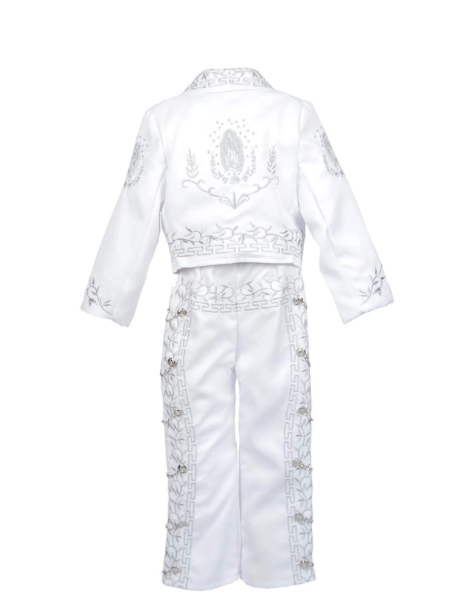 Baby Boys White Silver Virgin Mary Charro 6 Pc Formal Suit Set 6-12M