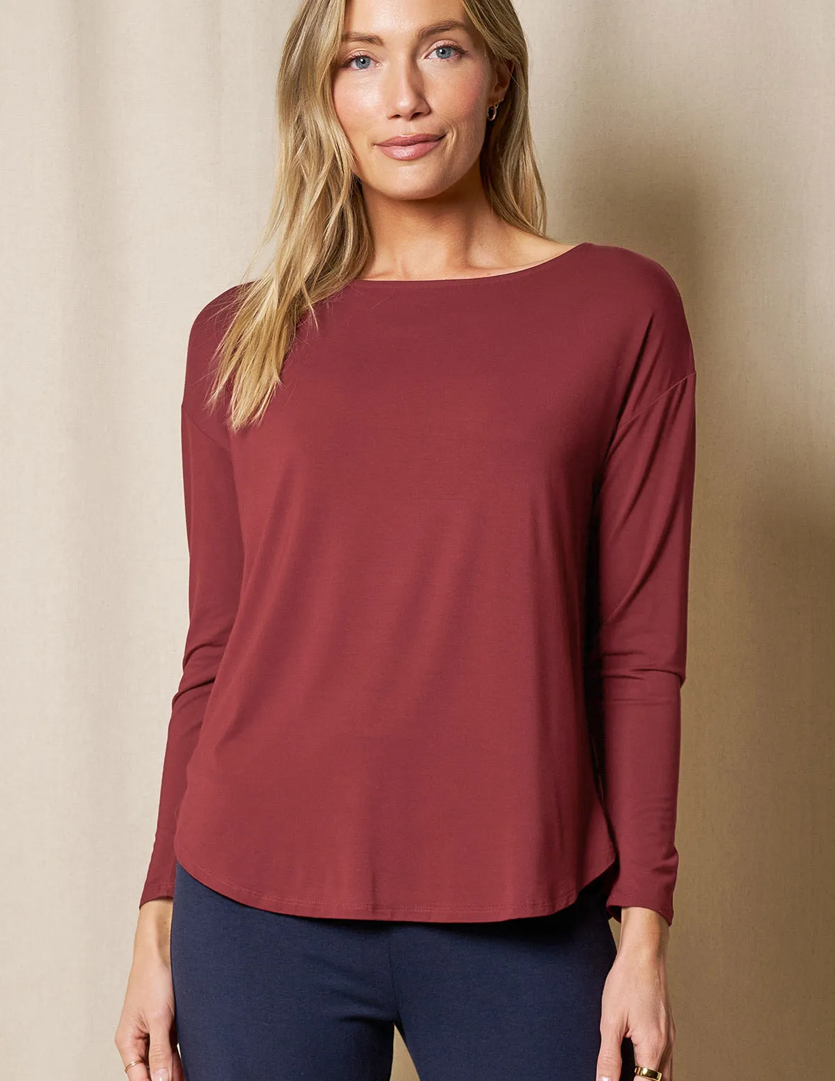 Bamboo Dolman Long Sleeve Tee - Cabernet