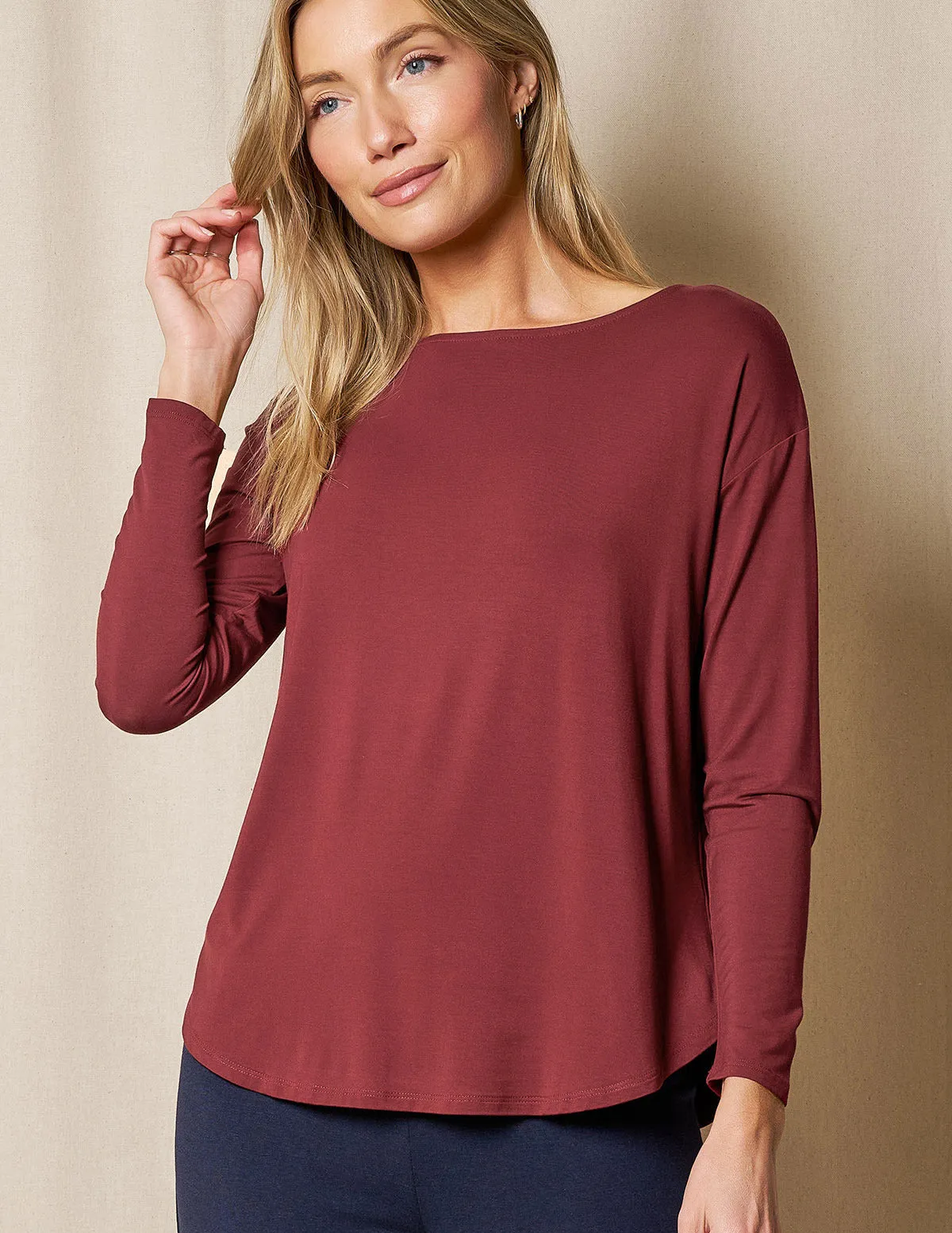 Bamboo Dolman Long Sleeve Tee - Cabernet