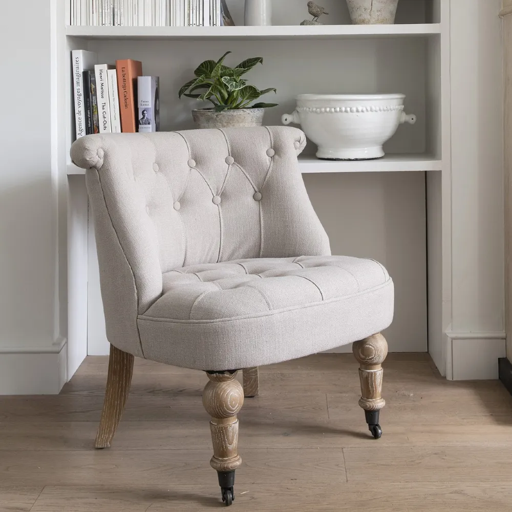 Beige Button Back Occasional Bedroom Chair