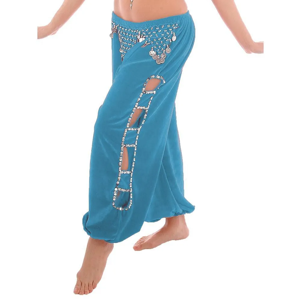 Belly Dance Velvet Harem Pants With Side Cut-Outs | HIPCHI