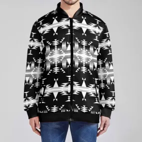 Between the Mountains Black and White Youth Zippered Collared Lightweight Jacket