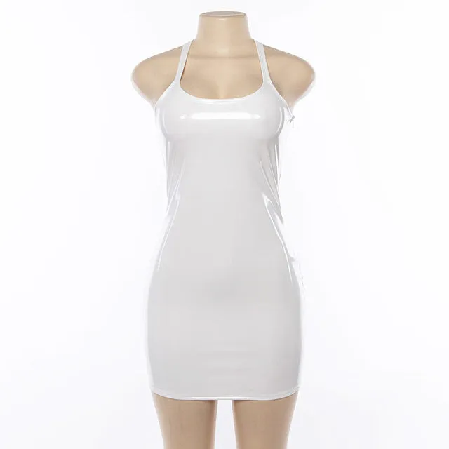 “BFF” latex leather vinyl bodycon mini dress