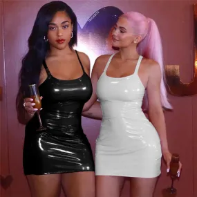 “BFF” latex leather vinyl bodycon mini dress