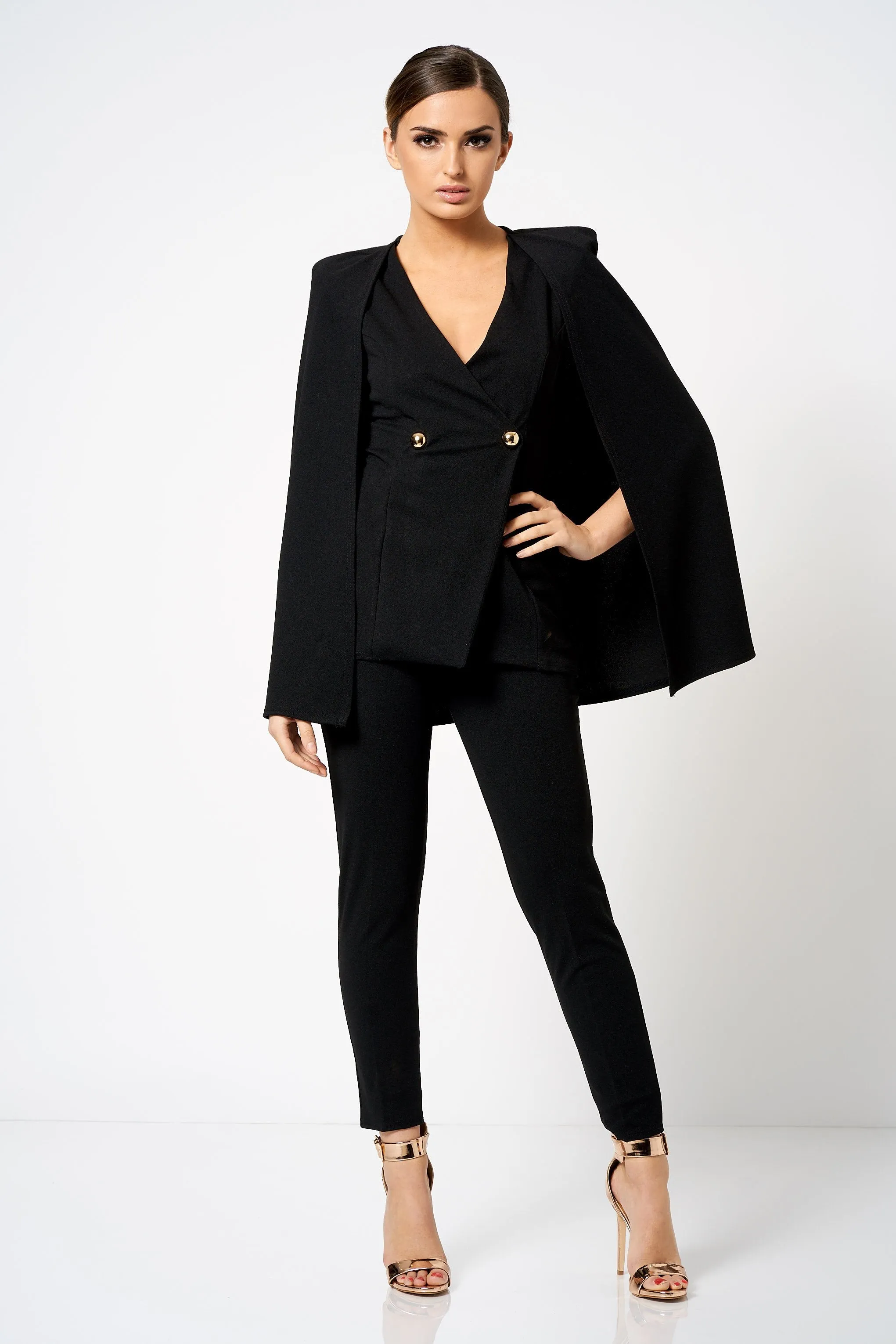 Black Double Breasted Cape Co-ord Blazer