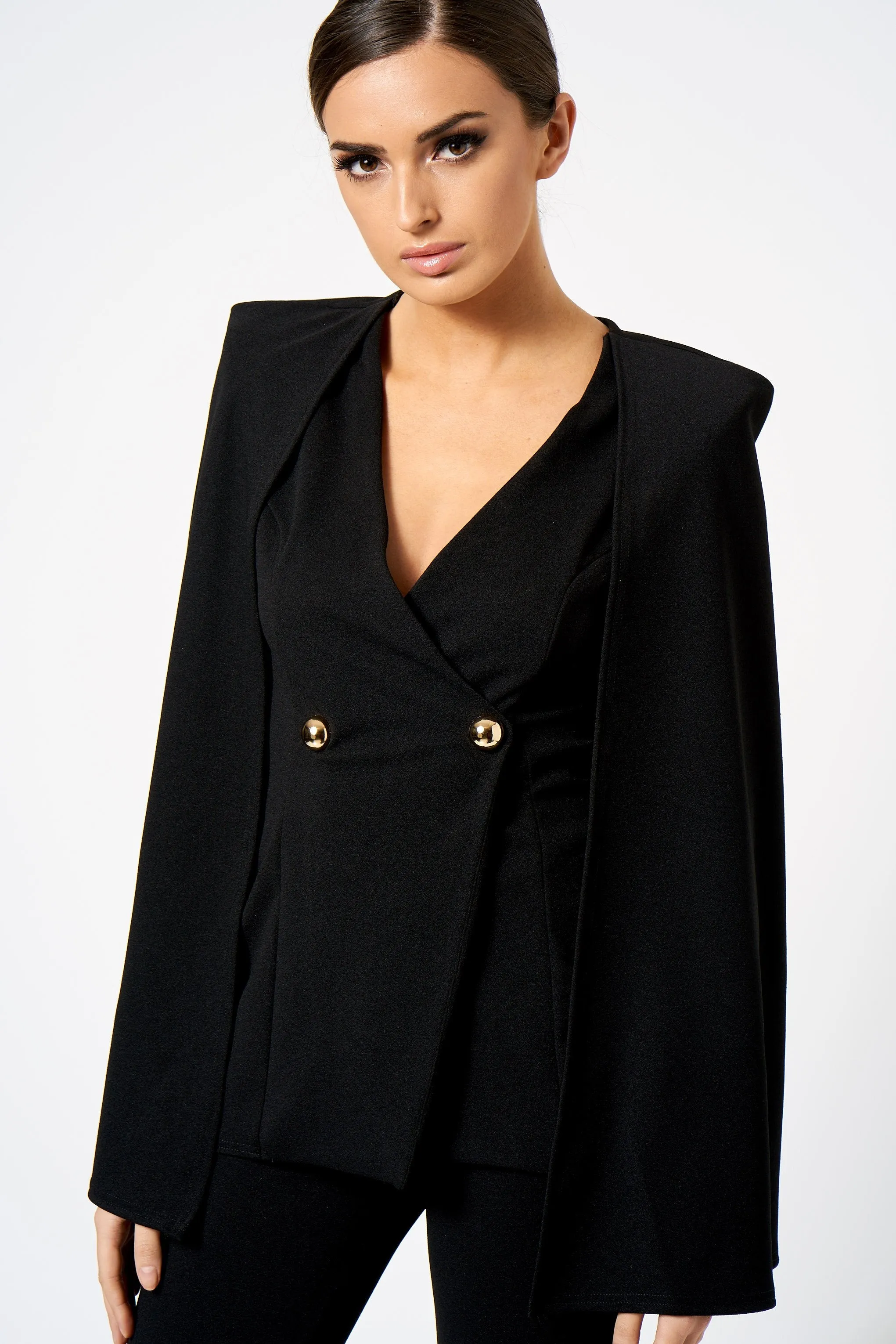 Black Double Breasted Cape Co-ord Blazer