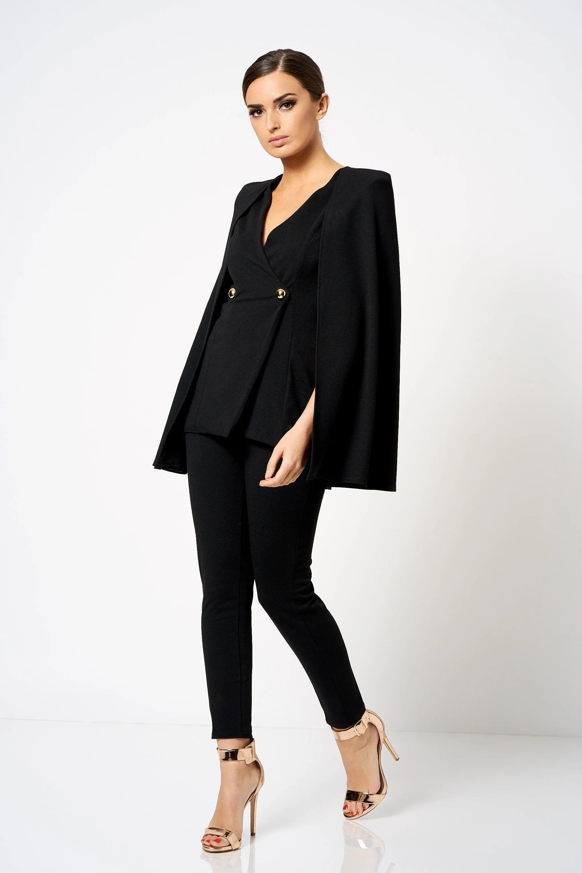 Black Double Breasted Cape Co-ord Blazer