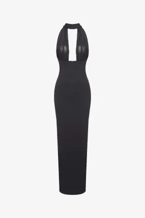 Black Halter Draped Maxi Dress