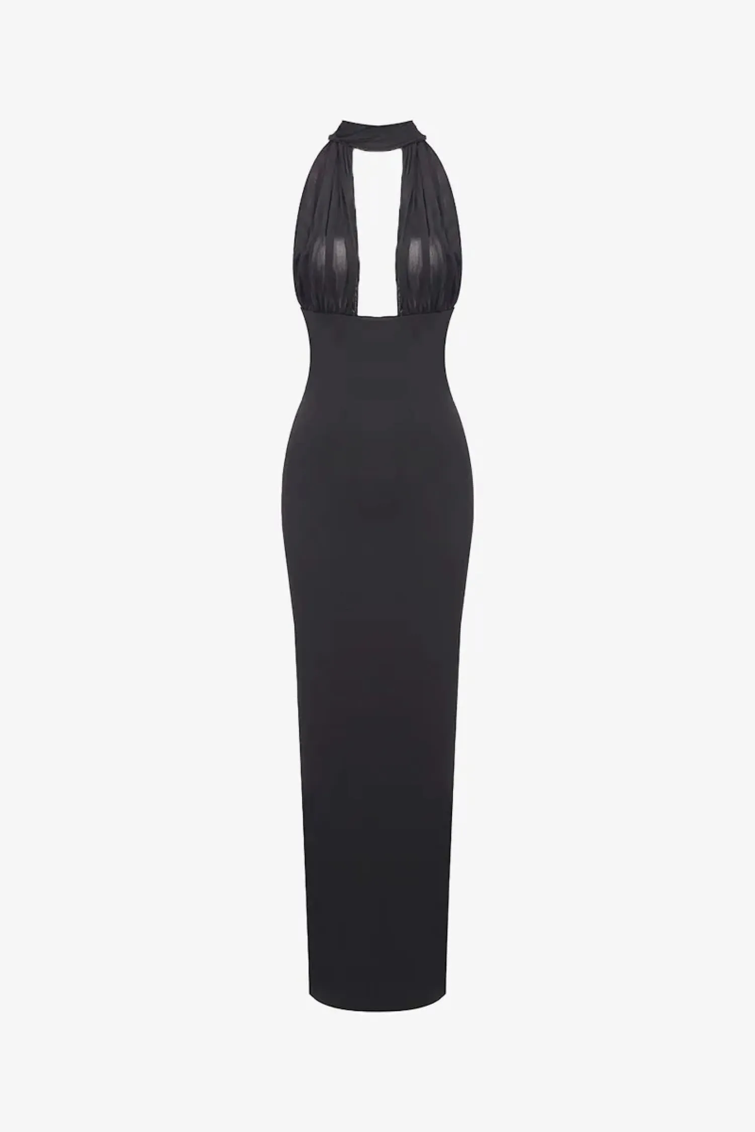 Black Halter Draped Maxi Dress