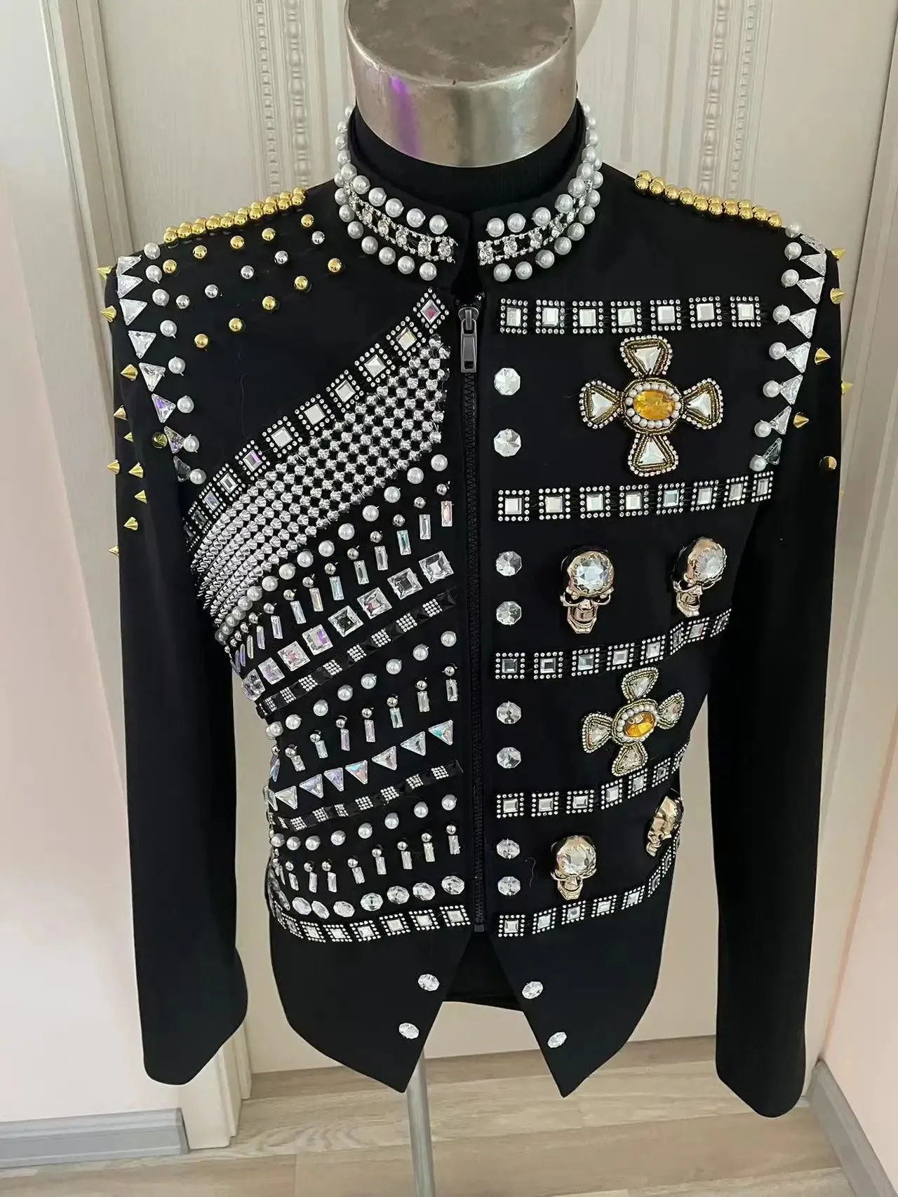 Black Rivet Rhinestone Performance Jacket