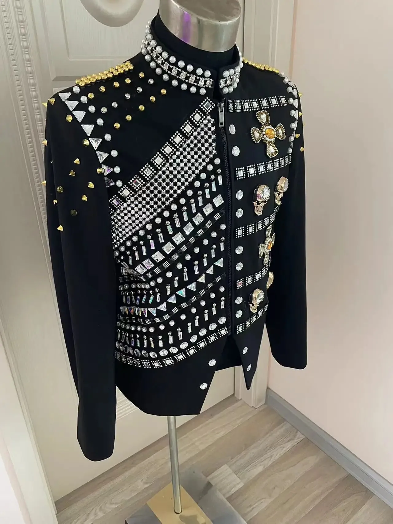 Black Rivet Rhinestone Performance Jacket