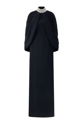 BLACK STONE COLLAR CAPE AND FULL DRESS