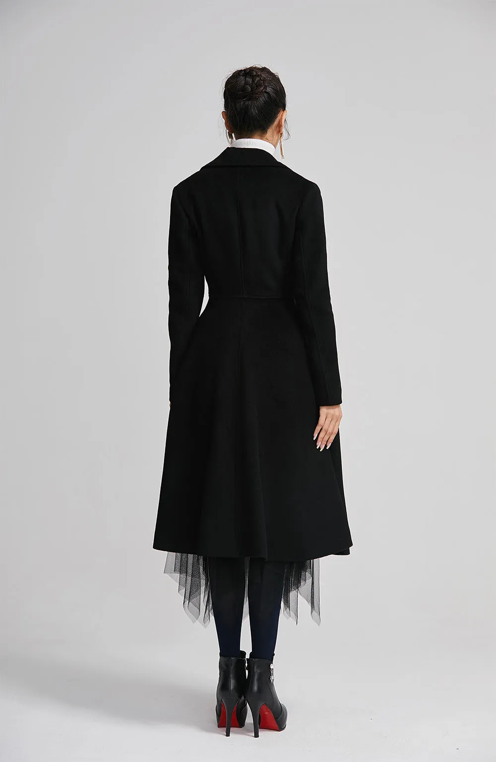 black wool winter coat with double breasted for women  2259