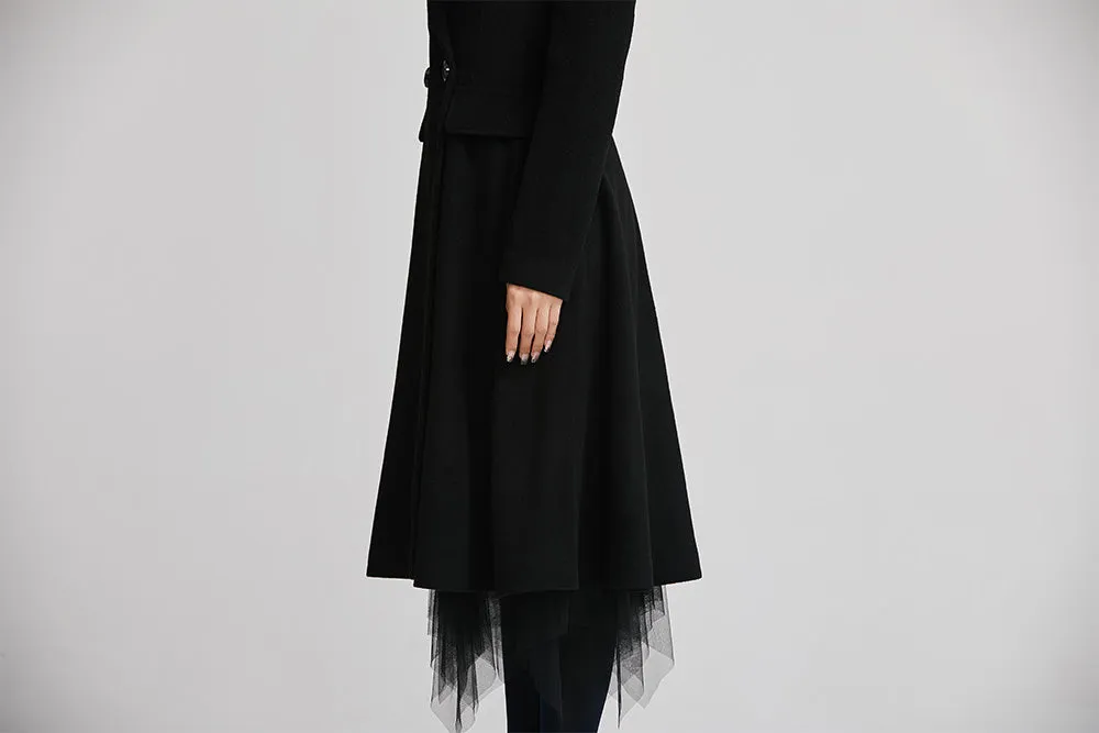 black wool winter coat with double breasted for women  2259