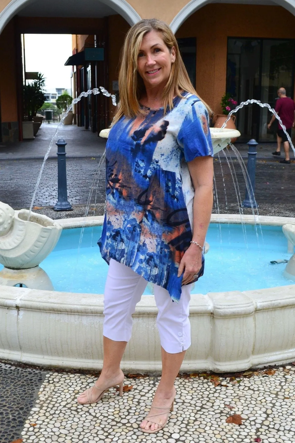 Blue Abstract Linen Tunic Top