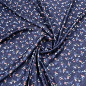 Blue Floral Print Viscose Fabric, Plain Weave 44 Inches