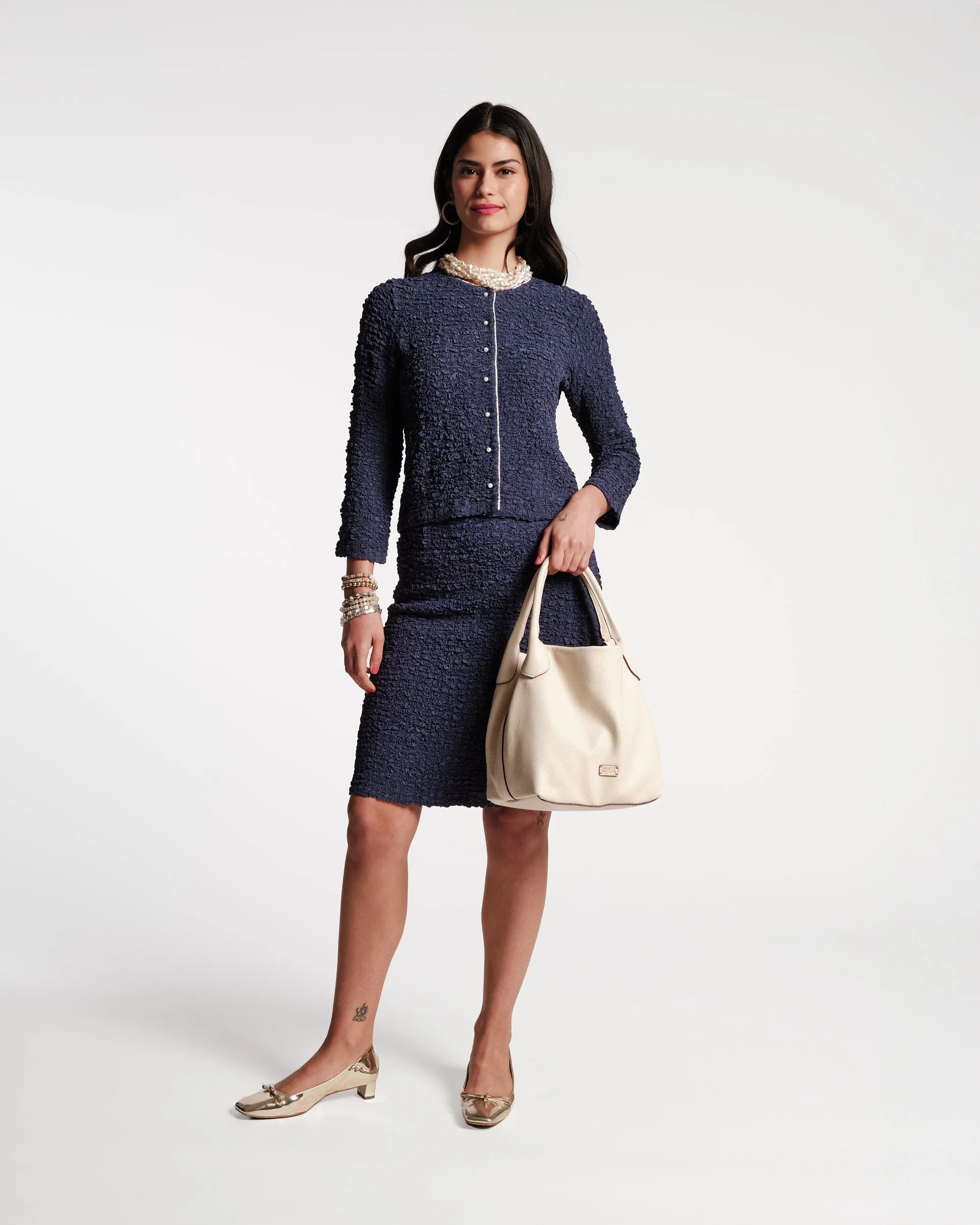 Bonnie Pencil Skirt Popcorn Navy