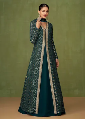 Bottle Green Georgette Wedding Party Skirt Anarkali Suit