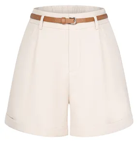 BP Women Vintage Shorts with Belt Elastic Waist Fold-up Leg Opening Short Pants