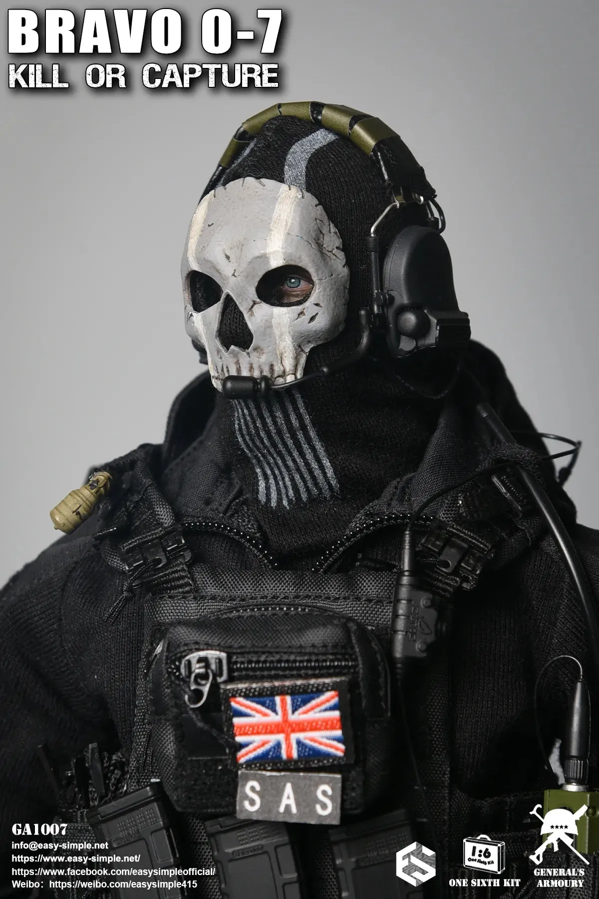 Bravo 0-7 Kill Or Capture - Black Balaclava w/Skull Face Mask