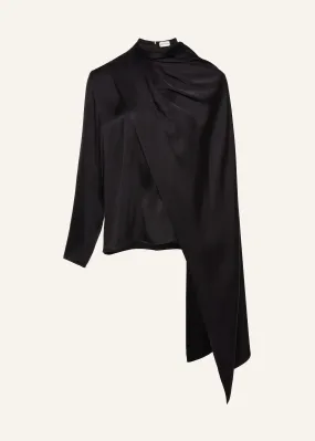 Cape-effect silk blouse in black