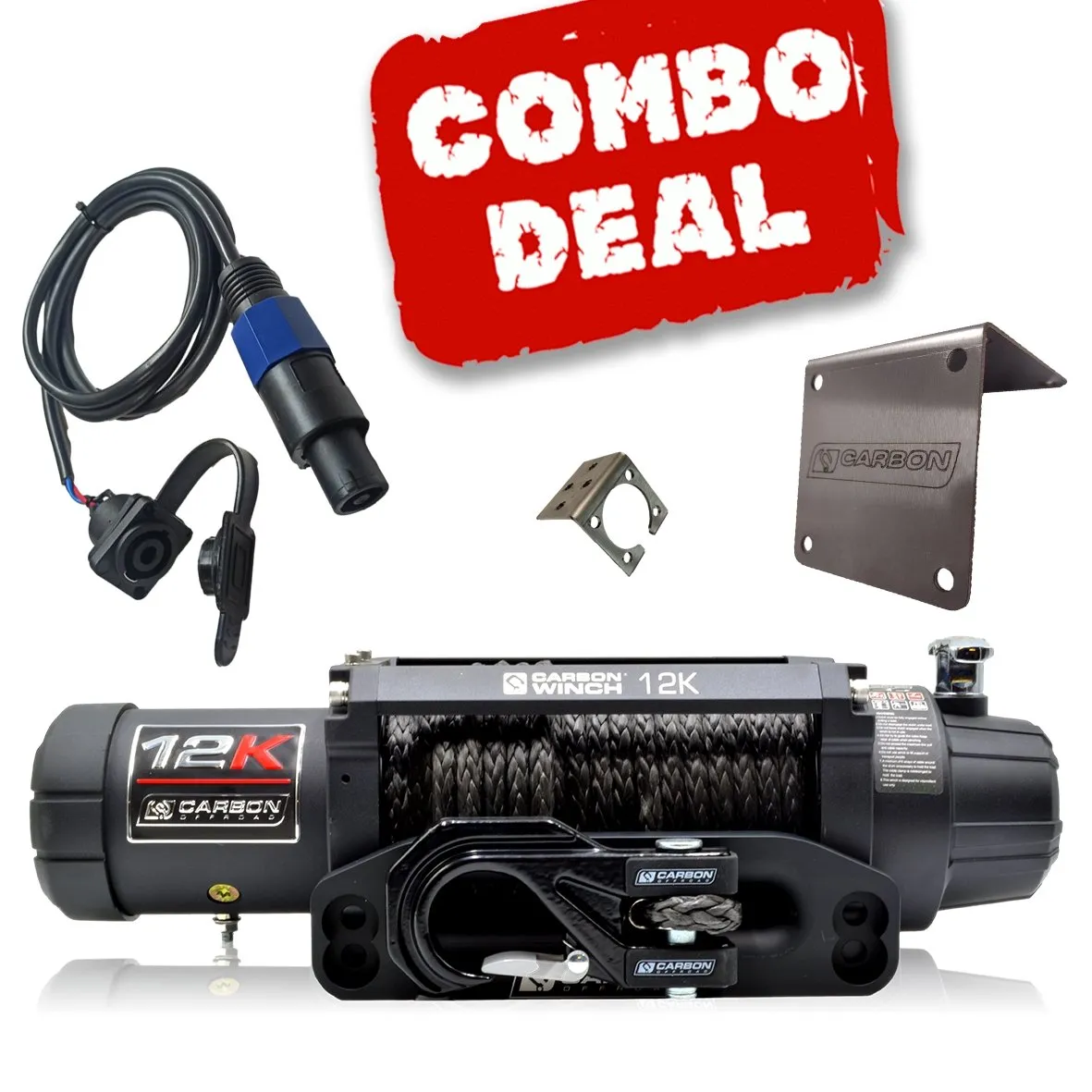 Carbon 12K - 12000lb Winch and Black Hook Installers Combo Deal