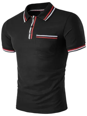 Cheap Polo Collar Men Striped Trim T-Shirt