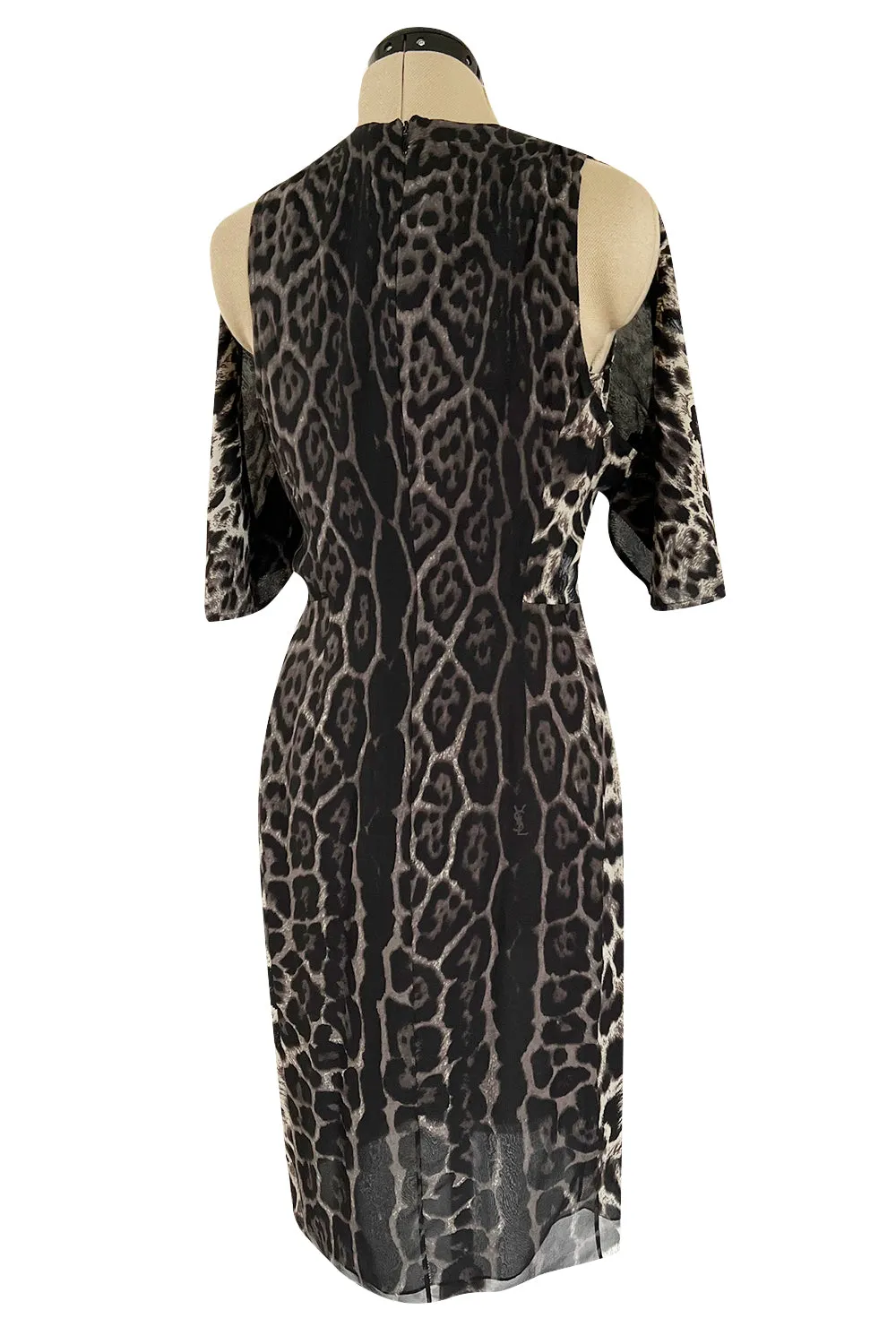 Chic 2008 Yves Saint Laurent by Stefano Pilati Grey Toned Leopard Print Silk Dress