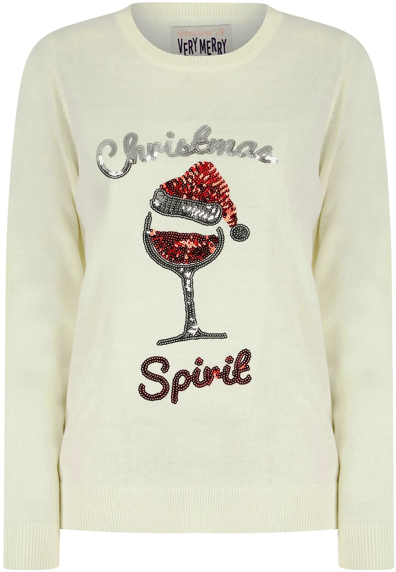 Christmas Santa Wine Womens Christmas Jumper - Cream