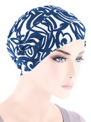 CKC-136#Chemo Cloche Cap in Royal Blue Swirl