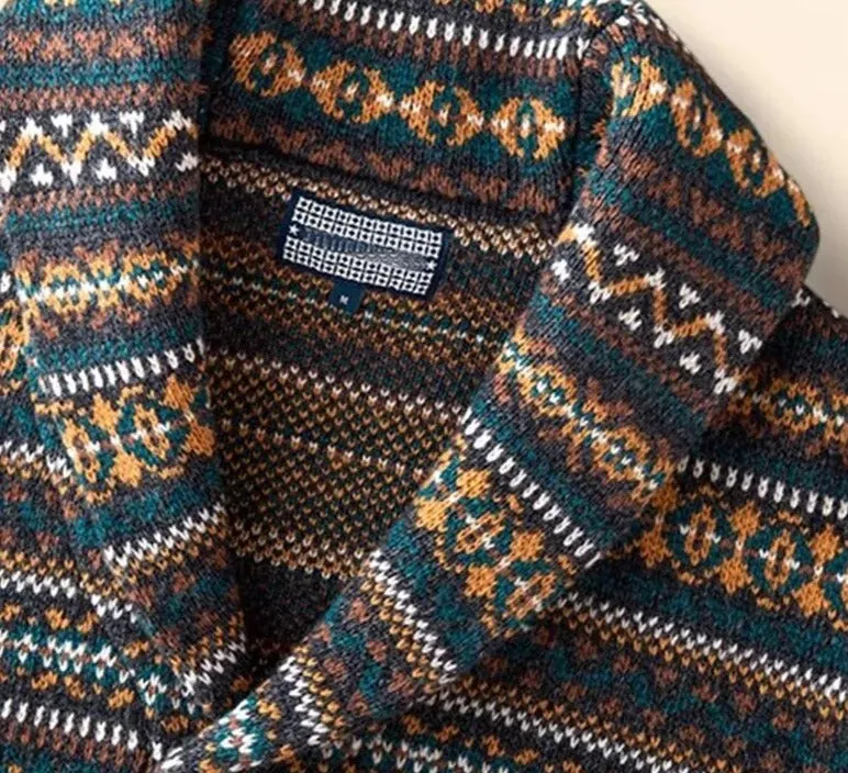 Classic Shawl Collar Men's Fair Isle Sweater Cardigans Male Casual Single Breasted Button Sweater Men